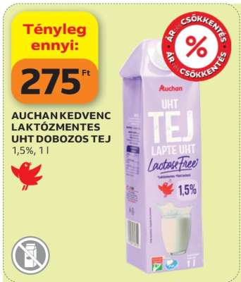 Auchan Kedvenc Laktózmentes UHT Dobozos Tej