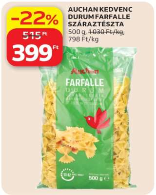 AUCHAN KEDVENC DURUM FARFALLE SZÁRAZTÉSZTA