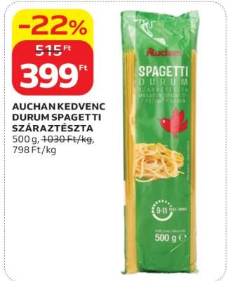 AUCHAN KEDVENC DURUM SPAGETTI SZÁRAZTÉSZTA