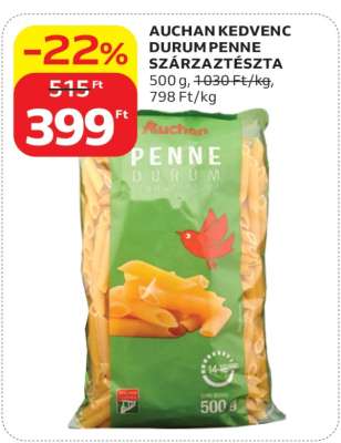 AUCHAN KEDVENC DURUM PENNE SZÁRAZTÉSZTA