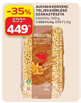 AUCHAN KEDVENC TELJES KIŐRLÉSŰ SZÁRAZTÉSZTA