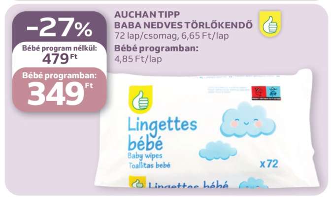 Auchan Tipp Baba Nedves Törlőkendő