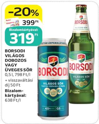 Borsodi Világos Dobozos vagy Üveges Sör
