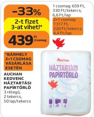 AUCHAN KEDVENC HÁZTARTÁSI PAPÍRTÖRLŐ