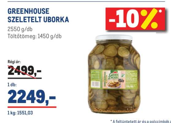 GREENHOUSE SZELETELT UBORKA