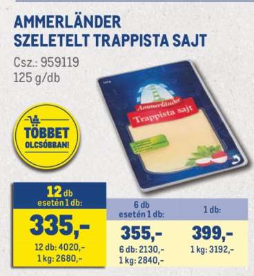 Ammerlander szeletelt Trappista sajt