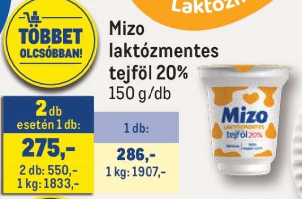 Mizo laktózmentes tejföl 20%