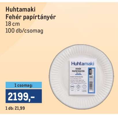 Huhtamaki Fehér papírtányér