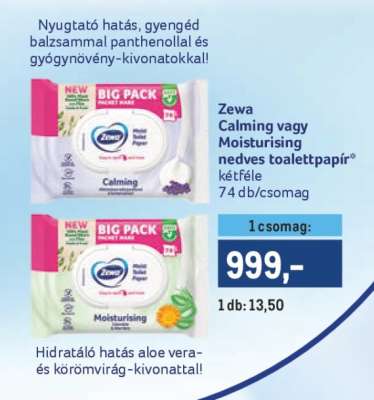 Zewa Calming vagy Moisturising nedves toalettpapír