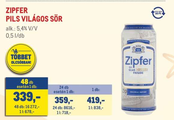 ZIPFER PILS VILÁGOS SÖR