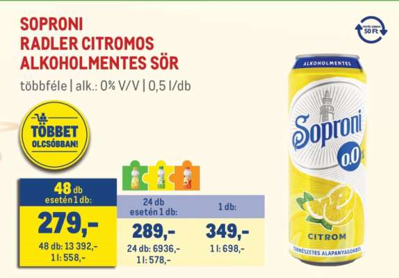 Soproni Radler Citromos Alkoholmentes Sör