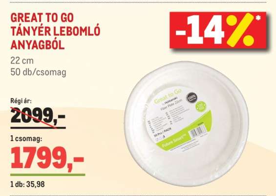 GREAT TO GO TÁNYÉR LEBOMLÓ ANYAGBÓL