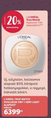 L'ORÉAL TRUE MATCH HYALURON TINT 1 VERY LIGHT ALAPOZÓ