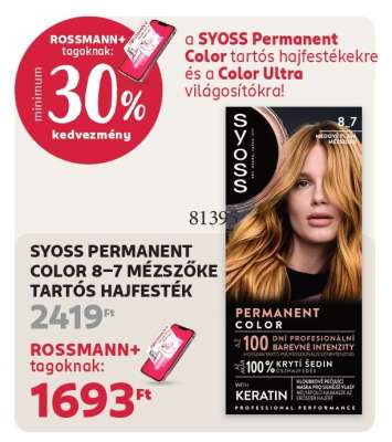 SYOSS PERMANENT COLOR 8-7 MÉZSZŐKE TARTÓS HAJFESTÉK