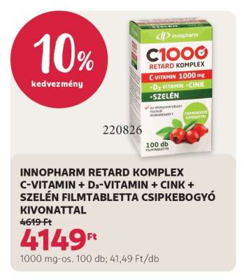 INNOPHARM RETARD KOMPLEX C-VITAMIN + D3-VITAMIN + CINK + SZELÉN FILMTABLETTA CSIPKEBOGYÓ KIVONATTAL