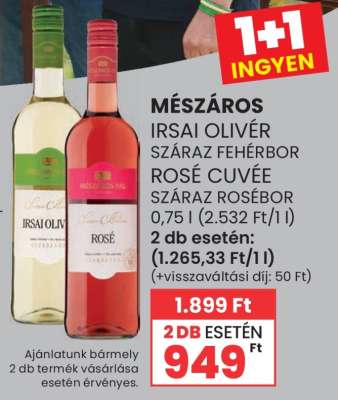 Mészáros Irsai Olivér száraz fehérbor Rosé Cuvée száraz rosébor