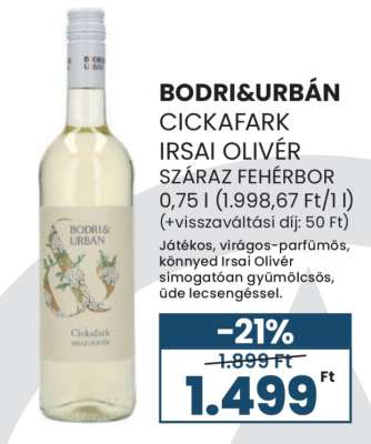 BODRI&URBÁN Cickafark Irsai Olivér Száraz Fehérbor