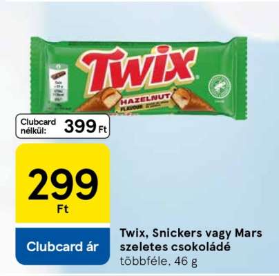 Twix, Snickers vagy Mars szeletes csokoládé
