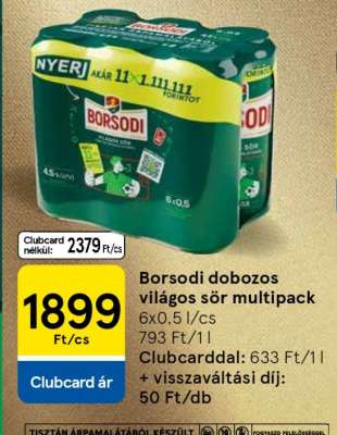 Borsodi dobozos világos sör multipack