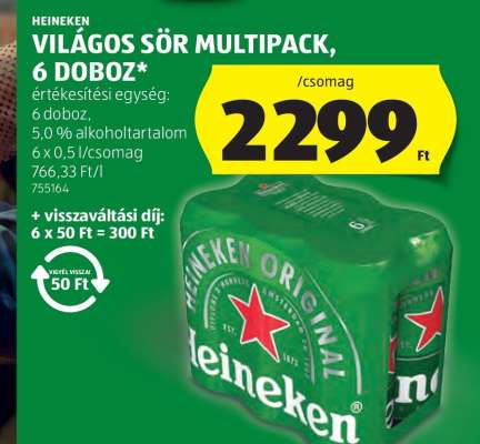 Heineken Világos Sör Multipack, 6 Doboz