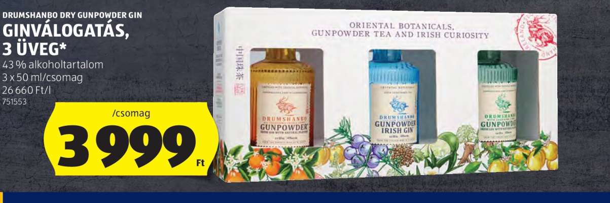 Drumshanbo Dry Gunpowder Gin válogatás, 3 üveg