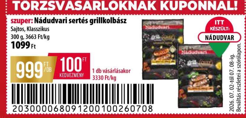 Nádudvari sertés grillkolbász