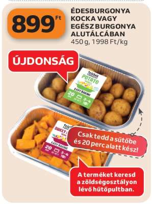 Édesburgonya kocka vagy egész burgonya alutálcában
