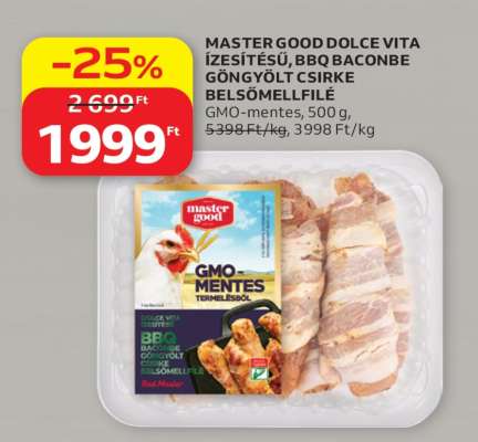 MASTER GOOD DOLCE VITA ÍZESÍTÉSŰ, BBQ BACONBE GÖNGYÖLT CSIRKE BELSŐMELLFILÉ