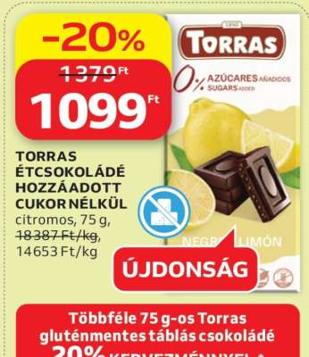 TORRAS ÉTCSOKOLÁDÉ HOZZÁADOTT CUKOR NÉLKÜL