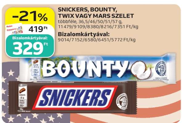 SNICKERS, BOUNTY, TWIX VAGY MARS SZELET