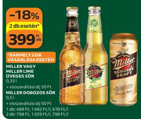 Miller vagy Miller Lime üveges sör