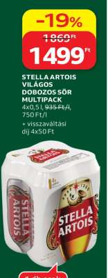STELLA ARTOIS VILÁGOS DOBOZOS SÖR MULTIPACK