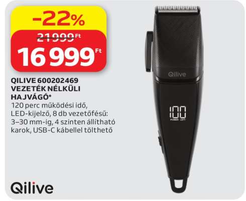 QILIVE 600202469 VEZETÉK NÉLKÜLI HAJVÁGÓ