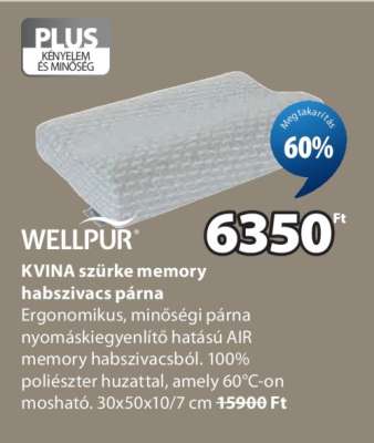 WELLPUR KVINA szürke memory habszivacs párna