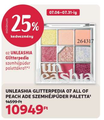 UNLEASHIA GLITTERPEDIA 07 ALL OF PEACH ADE SZEMHÉJPÚDER PALETTA