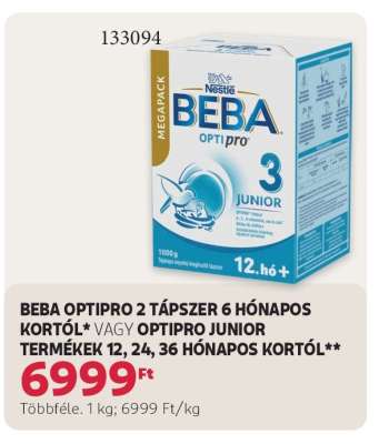 BEBA OPTIPRO 2 TÁPSZER 6 HÓNAPOS KORTÓL VAGY OPTIPRO JUNIOR TERMÉKEK 12, 24, 36 HÓNAPOS KORTÓL