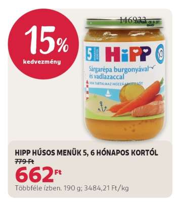 HIPP HÚSOS MENÜK 5, 6 HÓNAPOS KORTÓL