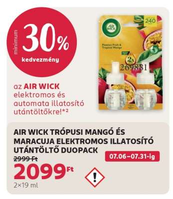 AIR WICK TRÓPUSI MANGÓ ÉS MARACUJA ELEKTROMOS ILLATOSÍTÓ UTÁNTÖLTŐ DUOPACK
