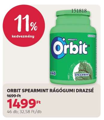 ORBIT SPEARMINT RÁGÓGUMI DRAZSÉ
