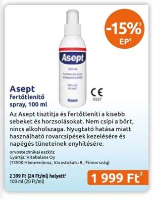 Asept fertőtlenítő spray, 100 ml