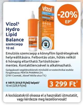 Vizol S Hydro Lipid Balance szemcsepp 10 ml