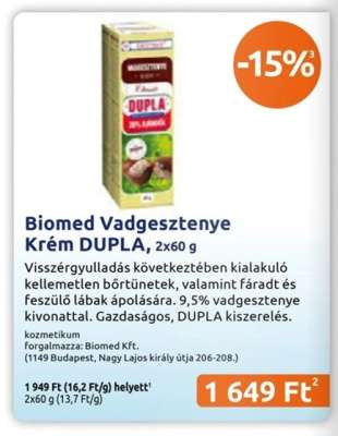 Biomed Vadgesztenye Krém DUPLA, 2x60 g