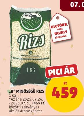 B minőségű rizs