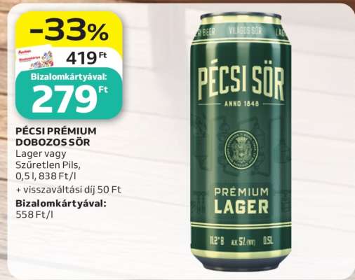 Pécsi Prémium dobozos sör