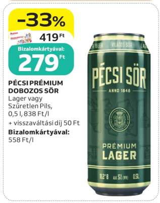 Pécsi Prémium dobozos sör