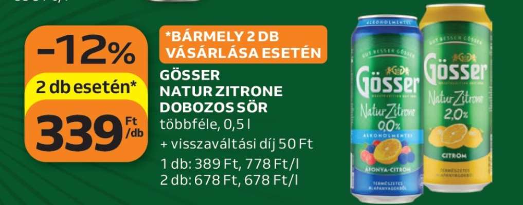 Gösser Natur Zitrone Dobozos Sör