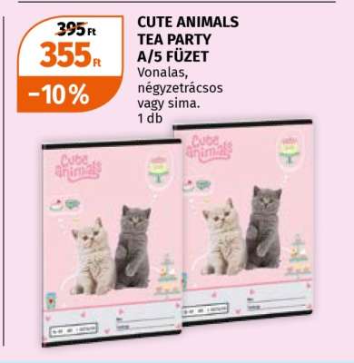 CUTE ANIMALS TEA PARTY A/5 FÜZET