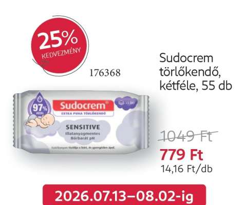 Sudocrem törlőkendő, kétféle, 55 db