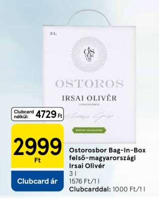 Ostorosbor Bag-In-Box Felső Magyarországi Irsai Olivér