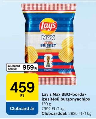 Lay's Max BBQ-borda-ízesítésű burgonyachips